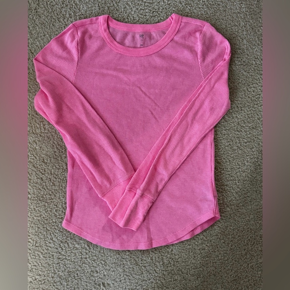 GAP Waffle Neon Pink Long Sleeve Kids Shirt